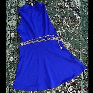 Blue Sleeveless Pleated Dress